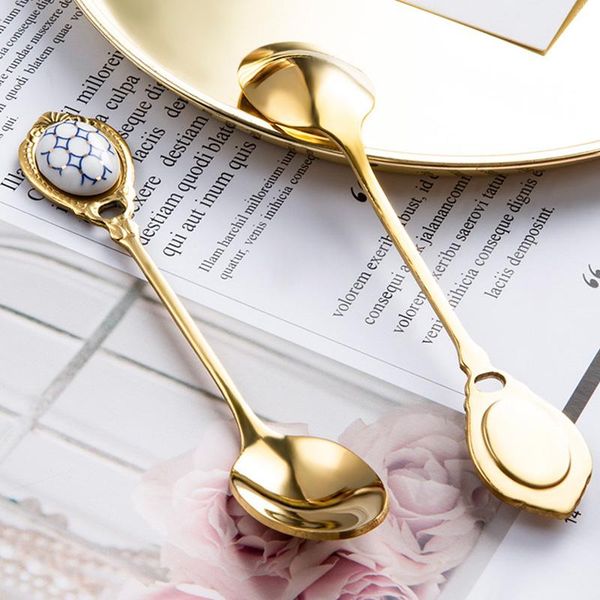 spoons kitchen dessert spoon stainless steel coffee milk with ceramic long handle gold-plated
spoons kitchen dessert spoon stainless steel coffee milk with ceramic long handle gold-plated