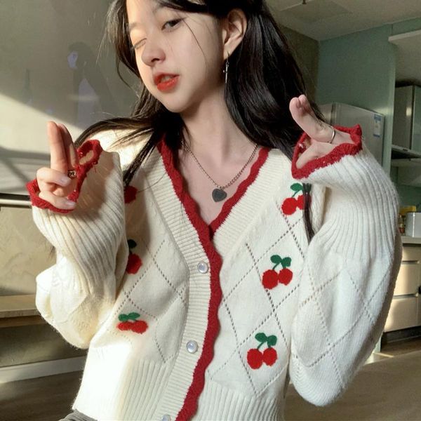 women's knits & tees lucyever autumn cherry embroidered cardigan women 2021 v neck knit cropped sweaters woman puff sleeve sweater wit, White
women's knits & tees lucyever autumn cherry embroidered cardigan women 2021 v neck knit cropped sweaters woman puff sleeve sweater wit, White