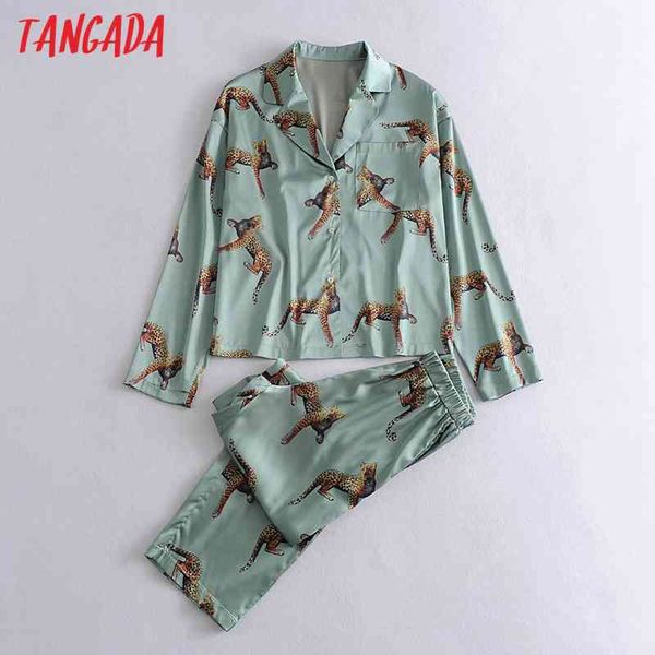 women animal print suit 2 piece set shirt and long pants 3w01 210416, White
