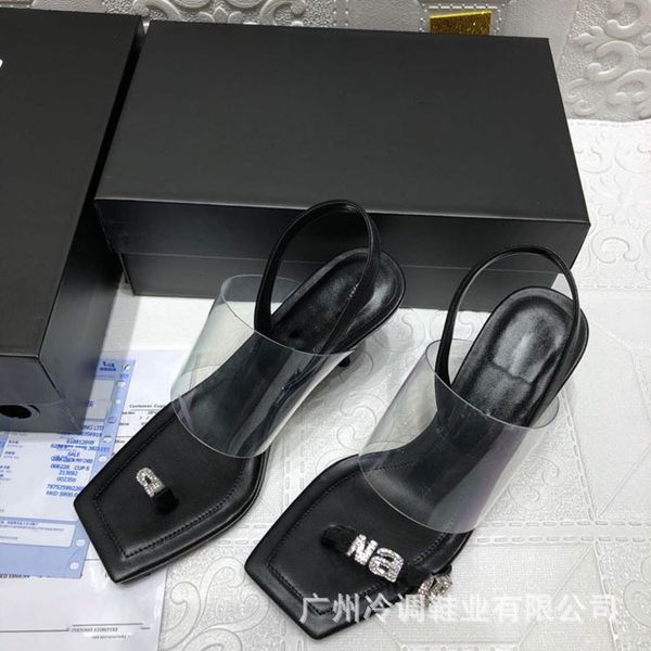 high heel sandals women's rhinestone letter clip toe back empty transparent pvc thin high-heeled sandals, Black
high heel sandals women's rhinestone letter clip toe back empty transparent pvc thin high-heeled sandals, Black