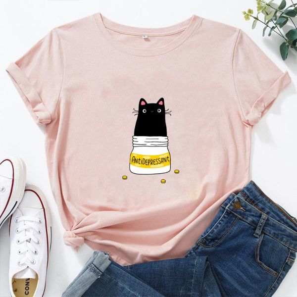 women's t-shirt antidepressant letters graphic t shirts women cute cat cotton round neck tee shirt femme loose casual, White
women's t-shirt antidepressant letters graphic t shirts women cute cat cotton round neck tee shirt femme loose casual, White