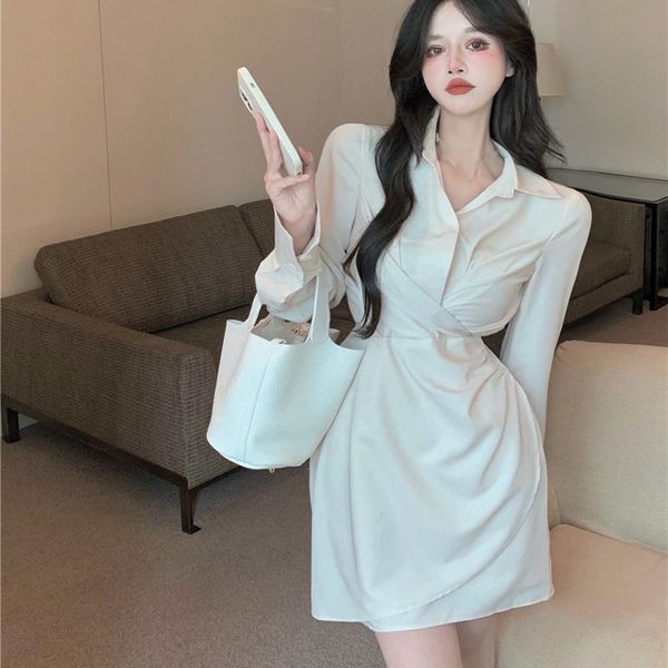 party dresses autumn pure desire style button waist thin folds long-sleeved shirt a-line mini fashion women's clothing, White;black
party dresses autumn pure desire style button waist thin folds long-sleeved shirt a-line mini fashion women's clothing, White;black