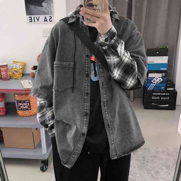 cowboy jacket men's fashion brand stitching ins street fashion korean plaid fake two jackets handsome bt shirt, Black
cowboy jacket men's fashion brand stitching ins street fashion korean plaid fake two jackets handsome bt shirt, Black