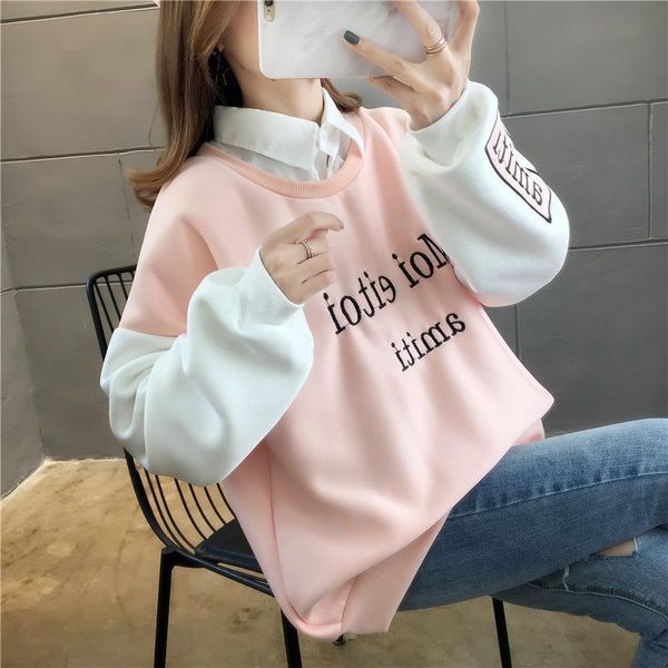 women's hoodies & sweatshirts 2021 korean version of the autumn and winter fake two-piece printing plus velvet thick loose women sweats, Black
women's hoodies & sweatshirts 2021 korean version of the autumn and winter fake two-piece printing plus velvet thick loose women sweats, Black