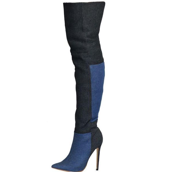 boots denim patchwork thigh high over the knee booty pointed toe club women quality fashion spring autume, Black
boots denim patchwork thigh high over the knee booty pointed toe club women quality fashion spring autume, Black