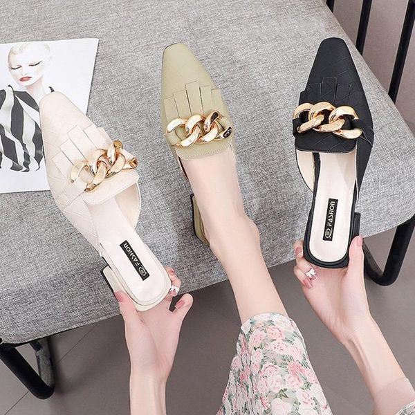 cover toe low shoes rivet woman's slippers luxury slides female mule pointed 2021 designer mules pu metal decoration hoof heels, Black
cover toe low shoes rivet woman's slippers luxury slides female mule pointed 2021 designer mules pu metal decoration hoof heels, Black