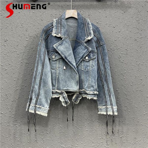 women's jackets chaquetas mujer straight crop denim jacket women streetwear 2021 spring punk tassel veste femme loose jeans coats drop, Black;brown
women's jackets chaquetas mujer straight crop denim jacket women streetwear 2021 spring punk tassel veste femme loose jeans coats drop, Black;brown
