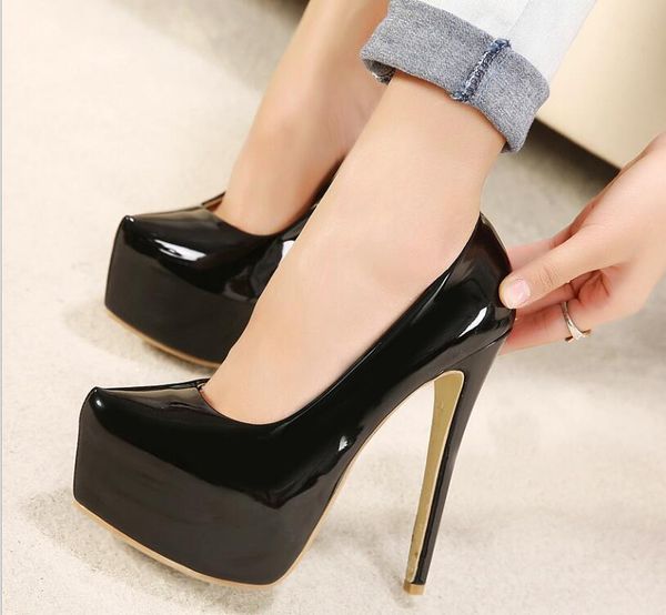 dress shoes savory court with a very high heel of 15 cm and platform, monophonic women's from shiny leather without lacing, ev, Black
dress shoes savory court with a very high heel of 15 cm and platform, monophonic women's from shiny leather without lacing, ev, Black
