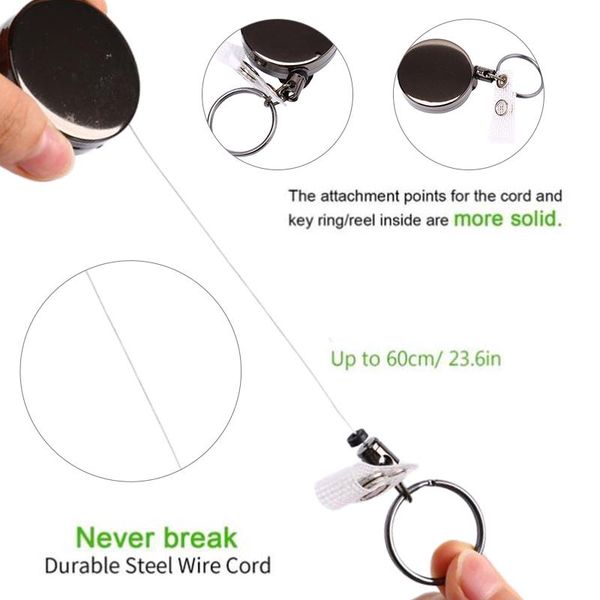 keychains black wire rope keychain camping keyring steel cord retractable key holder with id card outdoor ring, Silver
keychains black wire rope keychain camping keyring steel cord retractable key holder with id card outdoor ring, Silver