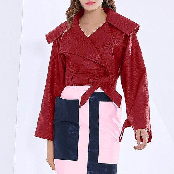 women's leather & faux western elegant pu motorcycle jacket lapel tie all-match solid color female trend bowknot casual fashion slim co, Black
women's leather & faux western elegant pu motorcycle jacket lapel tie all-match solid color female trend bowknot casual fashion slim co, Black