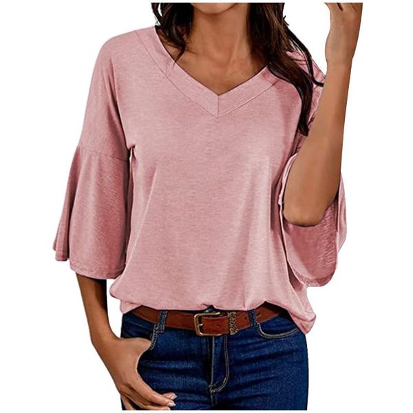 women's t-shirt v-neck solid color t-shirts fashion casual loose flare sleeve femme tee shirt clothing chemise, White
women's t-shirt v-neck solid color t-shirts fashion casual loose flare sleeve femme tee shirt clothing chemise, White