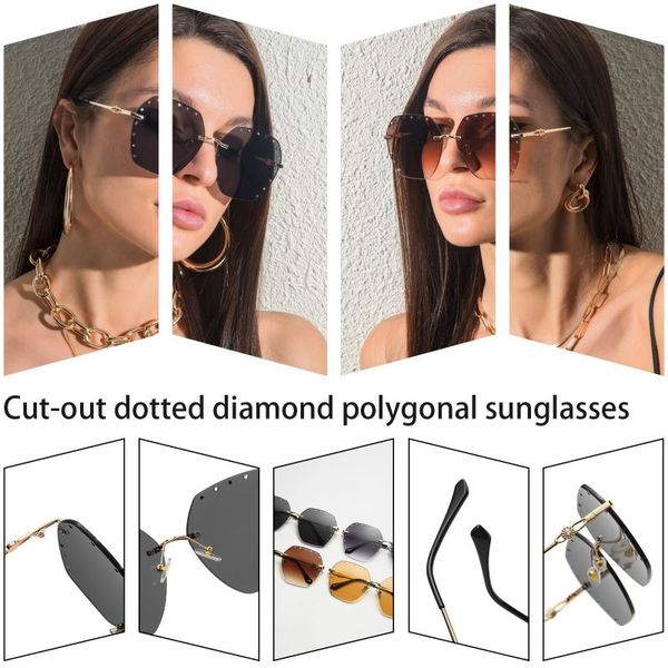 sunglasses women european and american hollow out dotted diamond polygon without frame lunette de soleil femme, White;black
sunglasses women european and american hollow out dotted diamond polygon without frame lunette de soleil femme, White;black