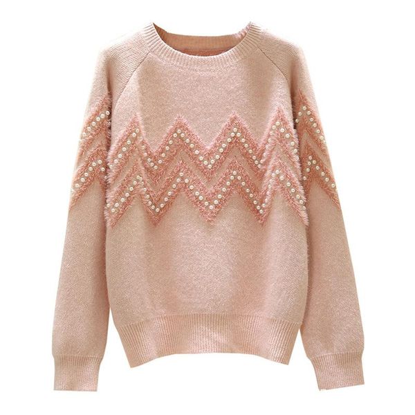 women sweaters oneck pearl beading loose sweater pink mohair full jumpers spring casual outerwear women's, White;black
women sweaters oneck pearl beading loose sweater pink mohair full jumpers spring casual outerwear women's, White;black