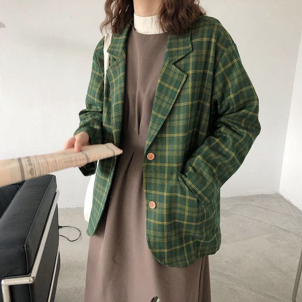 suit chic brief all match green plaid vintage streetwear feminine retro loose office lady casual stylish women blazers, White;black
suit chic brief all match green plaid vintage streetwear feminine retro loose office lady casual stylish women blazers, White;black