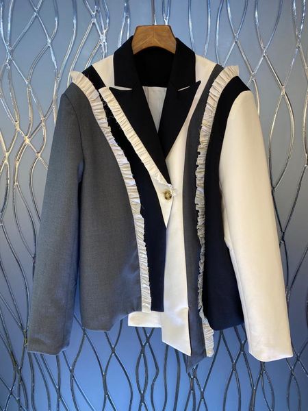 women's suits & blazers the 2021 fold lace color irregular suit jacket 1016, White;black
women's suits & blazers the 2021 fold lace color irregular suit jacket 1016, White;black
