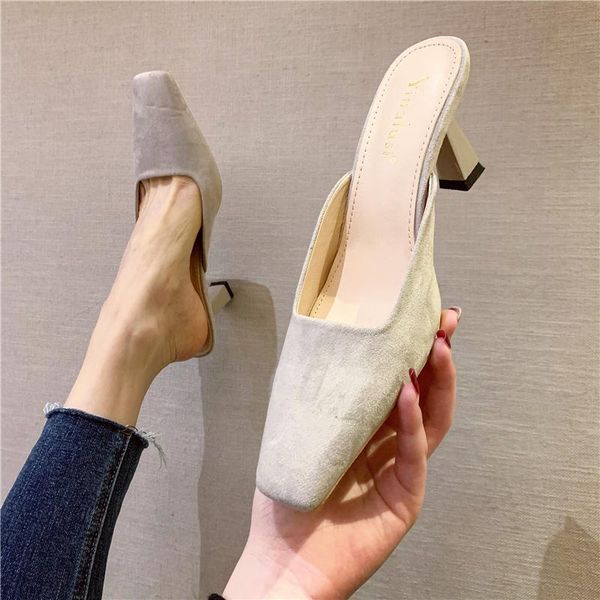 women's suede high heels sandals slides fashion elegant square toe slippers women summer outdoor beach slipper quality, Black
women's suede high heels sandals slides fashion elegant square toe slippers women summer outdoor beach slipper quality, Black