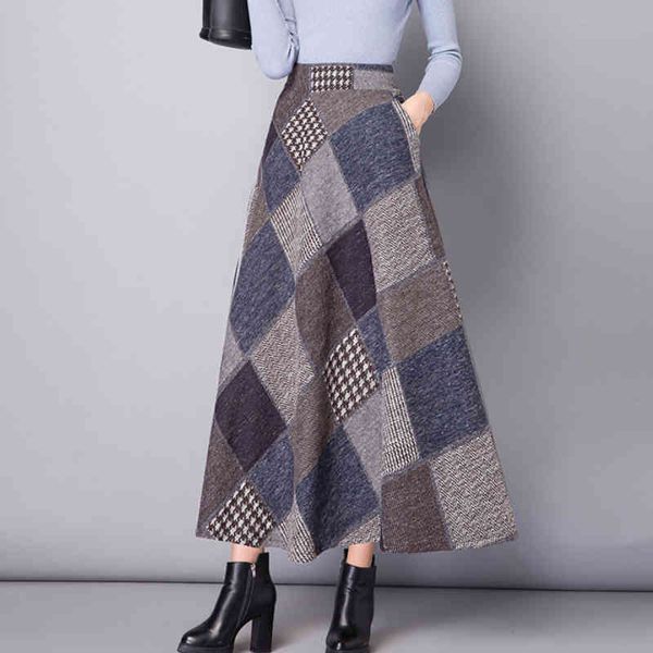skirts winter color block plaid wool blend maxi skirt joker thicikening pockets elastic waist big flared ankle long skirts, Black
skirts winter color block plaid wool blend maxi skirt joker thicikening pockets elastic waist big flared ankle long skirts, Black