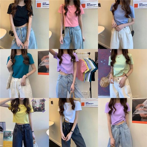 women's t-shirt white short sleeve summer 2021 multi color collocation round neck open navel solid
women's t-shirt white short sleeve summer 2021 multi color collocation round neck open navel solid
