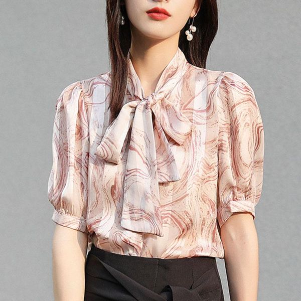 women and blouses 2021 chiffon short bow print office lady korean clothing ladies blusas femininas elegante 0592 women's & shirts, White
women and blouses 2021 chiffon short bow print office lady korean clothing ladies blusas femininas elegante 0592 women's & shirts, White