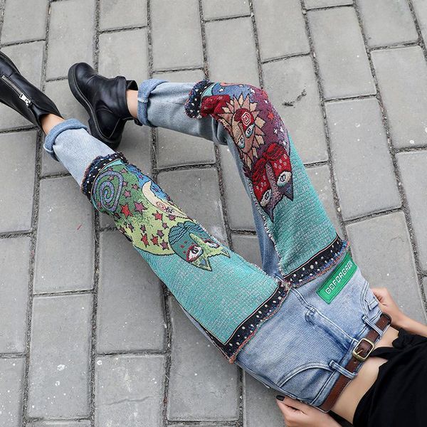 women's jeans autumn winter women harem pants fashion streetwear high waist embroidery cartoon loose straight jean lady denim trousers, Blue
women's jeans autumn winter women harem pants fashion streetwear high waist embroidery cartoon loose straight jean lady denim trousers, Blue