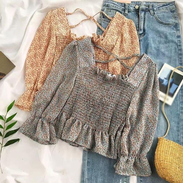 women's blouses & shirts women fashion floral print cropped vintage square neck long sleeve elastic female chic, White
women's blouses & shirts women fashion floral print cropped vintage square neck long sleeve elastic female chic, White