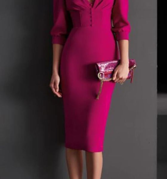 sheath / column mother of the bride dress elegant v neck knee satin 3/4 length sleeve with buttons c017, Black;red
sheath / column mother of the bride dress elegant v neck knee satin 3/4 length sleeve with buttons c017, Black;red