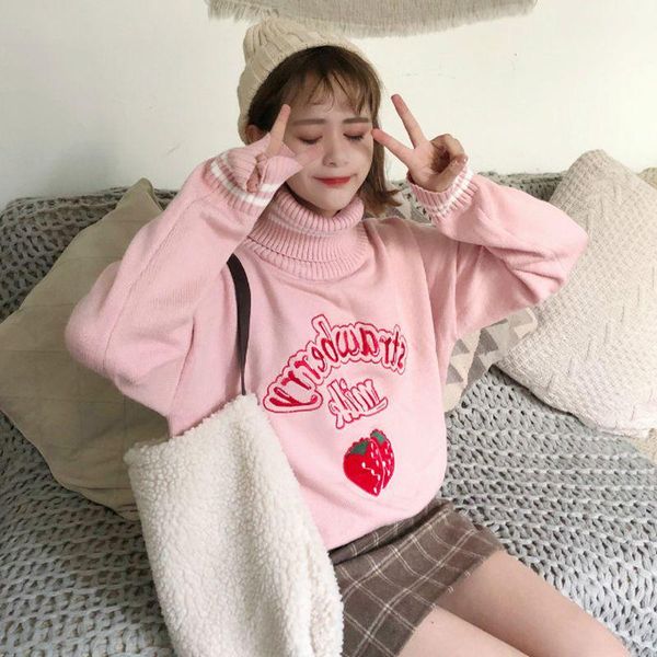 women's sweaters spring korea harajuku kawaii turtleneck women pullover striped color strawberry embroidery sweater female top, White;black
women's sweaters spring korea harajuku kawaii turtleneck women pullover striped color strawberry embroidery sweater female top, White;black