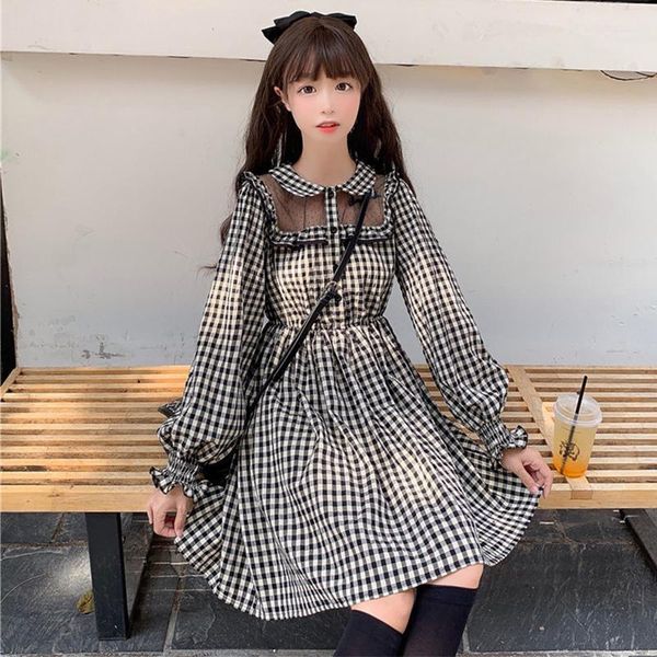 casual dresses japan style plaid mesh hollow out women's clothing dress sweet autumn ladies a-line short ruffles fashion brand, Black;gray
casual dresses japan style plaid mesh hollow out women's clothing dress sweet autumn ladies a-line short ruffles fashion brand, Black;gray