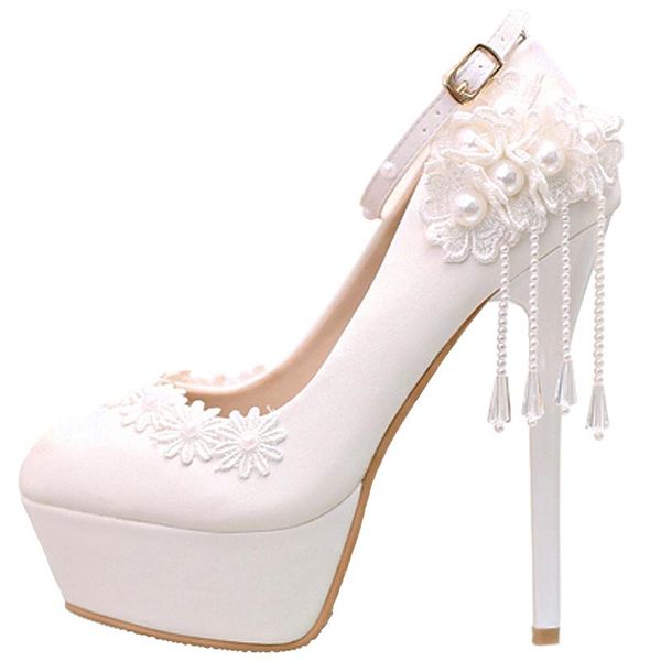 handmade white lace pearl super high heel bridal shoes wedding dress woman tassel platform thin heels sandalias, Black
handmade white lace pearl super high heel bridal shoes wedding dress woman tassel platform thin heels sandalias, Black