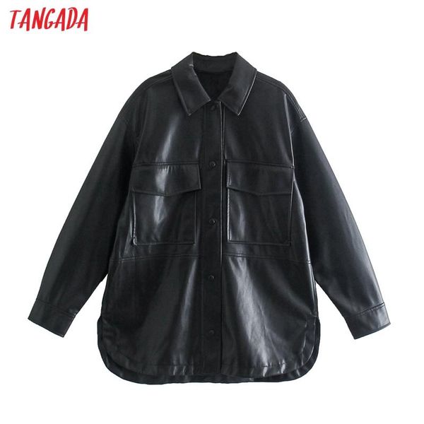 women's jackets tangada 2021 women black faux leather jacket coat turn down collar ladies long sleeve oversize boy friend je245, Black;brown
women's jackets tangada 2021 women black faux leather jacket coat turn down collar ladies long sleeve oversize boy friend je245, Black;brown
