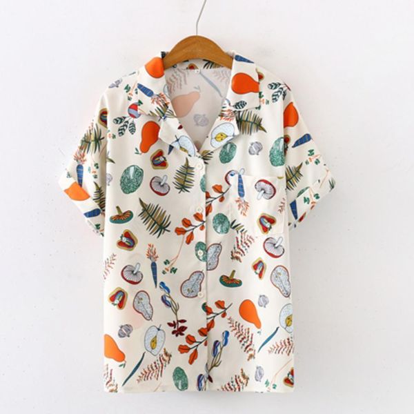 women blouses summer fruit and vegetable print notched blouse chiffon button up chic shirts streetwear elegante plus size, White
women blouses summer fruit and vegetable print notched blouse chiffon button up chic shirts streetwear elegante plus size, White