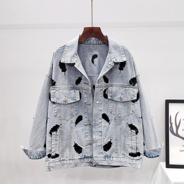 women's jackets 2021 ropa de mujer primavera vintage feather embroidery casual washed loose women denim jacket autumn oversized blue je, Black;brown
women's jackets 2021 ropa de mujer primavera vintage feather embroidery casual washed loose women denim jacket autumn oversized blue je, Black;brown