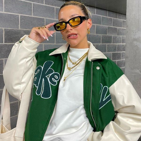women's jackets green women's jacket and letters, college style, baggy with a turtleneck facing down, big-size baseball uniform. w, Black;brown
women's jackets green women's jacket and letters, college style, baggy with a turtleneck facing down, big-size baseball uniform. w, Black;brown