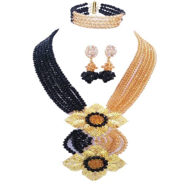 earrings & necklace african wedding black champagne gold ethnic crystal beads jewelry sets for women 6c-hl-04, Silver 
earrings & necklace african wedding black champagne gold ethnic crystal beads jewelry sets for women 6c-hl-04, Silver