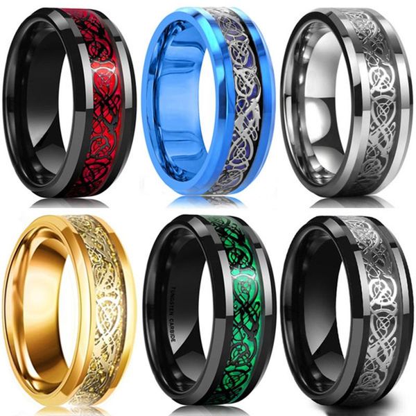 wedding rings fdlk 8 colors 8mm men's stainless steel dragon ring inlay red green black carbon fiber band jewelry size 6-13, Slivery;golden
wedding rings fdlk 8 colors 8mm men's stainless steel dragon ring inlay red green black carbon fiber band jewelry size 6-13, Slivery;golden