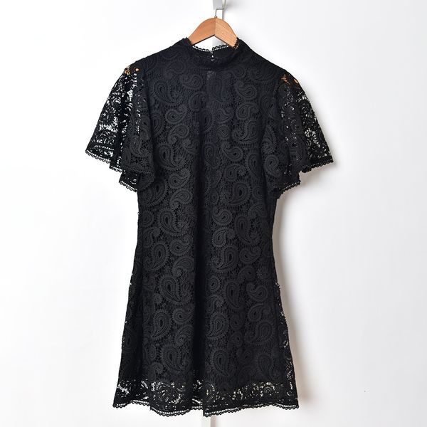 dress hollow out black women mini dress batwing sleeve embroidery cashew flowers lace dresses, Black;gray 
dress hollow out black women mini dress batwing sleeve embroidery cashew flowers lace dresses, Black;gray