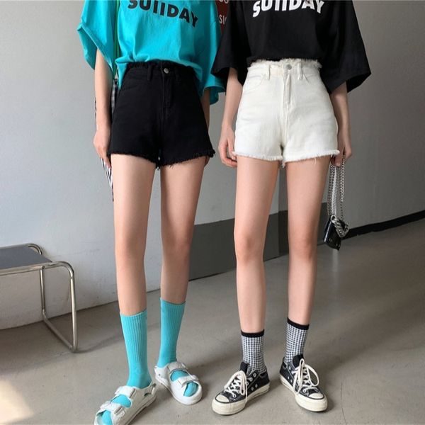 women's 2021 spring and summer new korean high waisted thin flannel denim shorts pants, White;black
women's 2021 spring and summer new korean high waisted thin flannel denim shorts pants, White;black