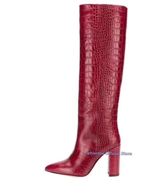 boots red purple green croco pattern block high heeled knee woman solid color pointed toe winter shoes long slouch bota, Black
boots red purple green croco pattern block high heeled knee woman solid color pointed toe winter shoes long slouch bota, Black