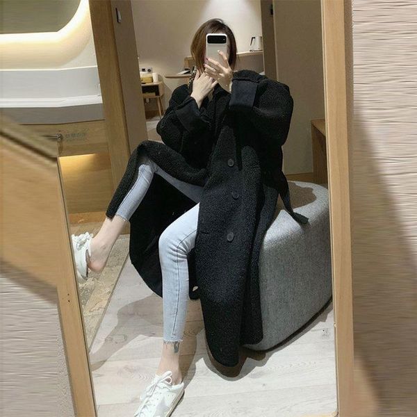 women's wool & blends mid length coat winter korean version lapel lace up retro loose, Black
women's wool & blends mid length coat winter korean version lapel lace up retro loose, Black