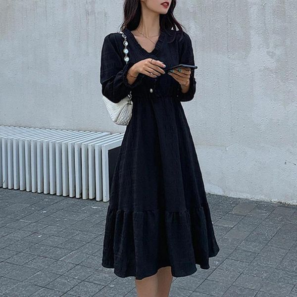 casual dresses simple long-sleeved women dress skin-friendly solid color v neck high waist soft ruffled flounce long fashion accessory, Black;gray
casual dresses simple long-sleeved women dress skin-friendly solid color v neck high waist soft ruffled flounce long fashion accessory, Black;gray