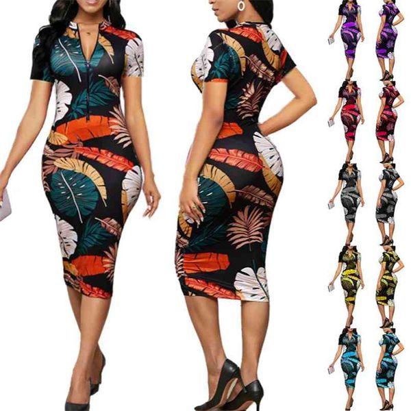 summer short sleeve zipper banana leaf print slim dress women fashion deep v neck knee-length bodycon femme 210517, Black;gray
summer short sleeve zipper banana leaf print slim dress women fashion deep v neck knee-length bodycon femme 210517, Black;gray
