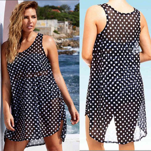women swimsuit cover up swimwear loose dot beach dress bathing suit, White;black
women swimsuit cover up swimwear loose dot beach dress bathing suit, White;black
