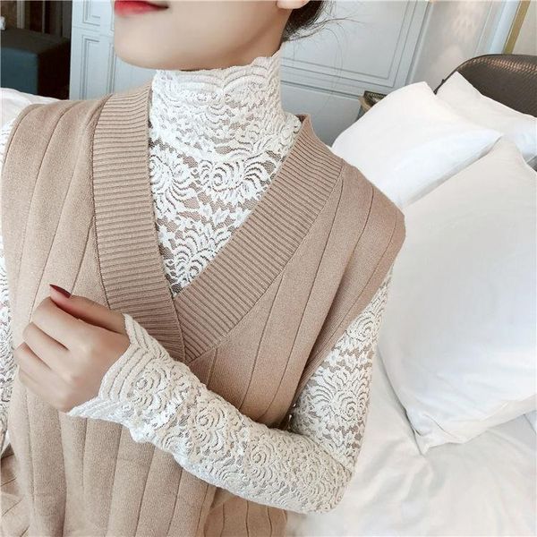 women's blouses & shirts lace long sleeve turtleneck mesh hollow slim elastic blusas ropa de mujer, White
women's blouses & shirts lace long sleeve turtleneck mesh hollow slim elastic blusas ropa de mujer, White