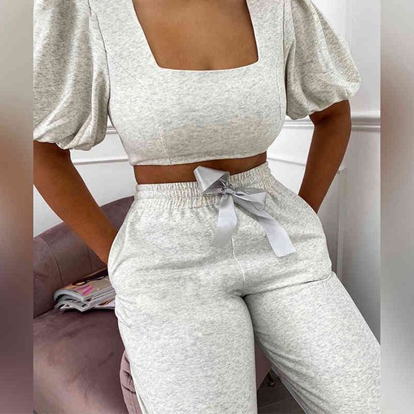 women's tracksuits cosygal cotton bow two piece set women puff sleeve bodycon crop long pant suit sweatpants sets casual outfits wear t, Gray
women's tracksuits cosygal cotton bow two piece set women puff sleeve bodycon crop long pant suit sweatpants sets casual outfits wear t, Gray