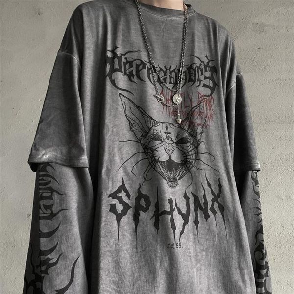 gothic cat streetwear cool punk men summer tees spring long sleeve high street loose japan male, White;black
gothic cat streetwear cool punk men summer tees spring long sleeve high street loose japan male, White;black