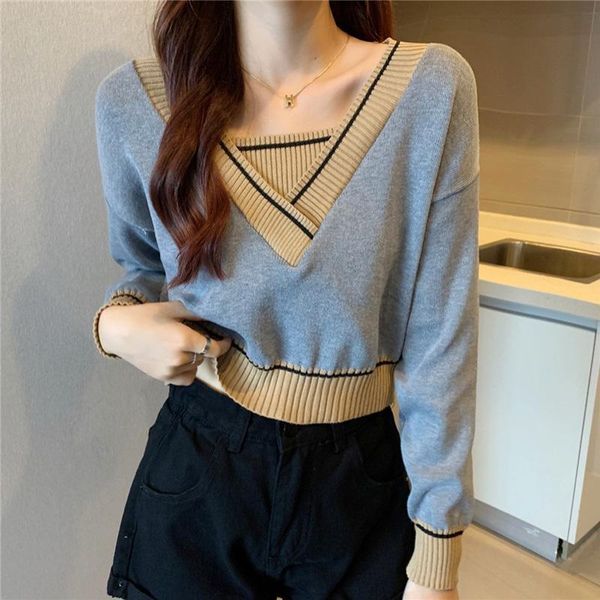 women's sweaters 2084 autumn vintage sweater women fake two-piece long sleeves v-neck fashion office female casual short knitted cardig, White;black
women's sweaters 2084 autumn vintage sweater women fake two-piece long sleeves v-neck fashion office female casual short knitted cardig, White;black