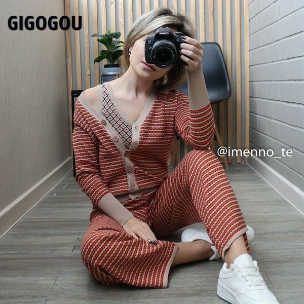 women's two piece pants gigogou 3 pcs sets women straight pant suits jacquard knit cadigan sweater + wide leg tank woman tracksuits, White
women's two piece pants gigogou 3 pcs sets women straight pant suits jacquard knit cadigan sweater + wide leg tank woman tracksuits, White