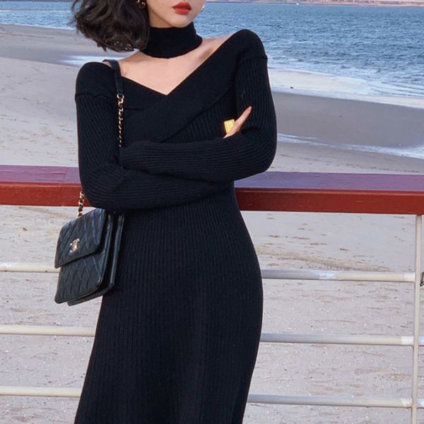 dresses knitted one piece korean style 2021 spring long sleeve v-neck slim sweater female office elegant knit dress women, Black;gray
dresses knitted one piece korean style 2021 spring long sleeve v-neck slim sweater female office elegant knit dress women, Black;gray