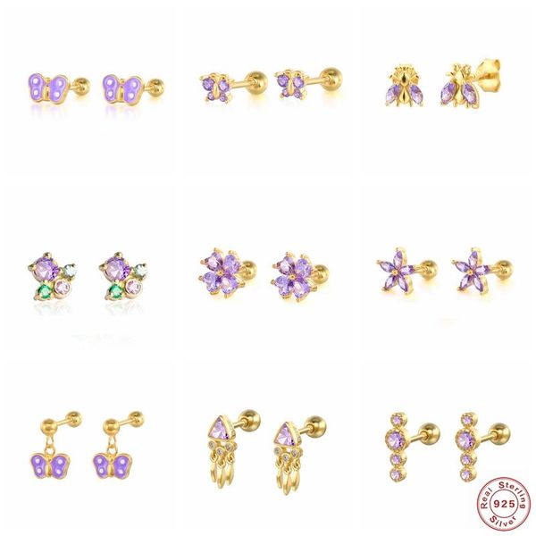 stud romantic purple crystal earrings 925 sterling silver cartilage earring enamel piercing pendientes brincos summer jewerly, Golden;silver
stud romantic purple crystal earrings 925 sterling silver cartilage earring enamel piercing pendientes brincos summer jewerly, Golden;silver