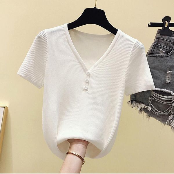 women's t-shirt summer v-neck button t-shirts women casual slim cotton knitted ladies white short sleeve tee shirt woman korean 2021
women's t-shirt summer v-neck button t-shirts women casual slim cotton knitted ladies white short sleeve tee shirt woman korean 2021